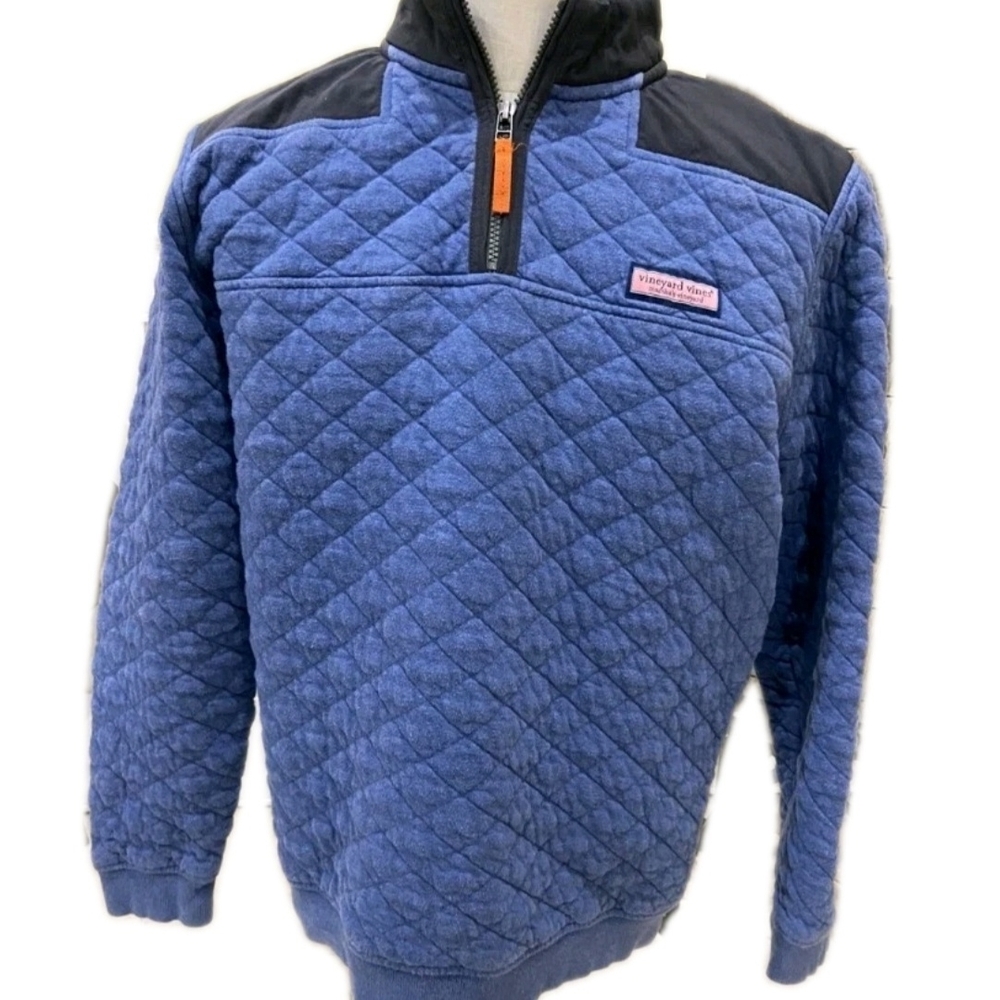 Vineyard Vines Men's Medium Half Zip Mock Pullover Quilted Sweatshirt Blue